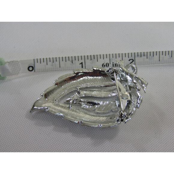 Silver Tone Leaf Brooch Elegant Cottage VTG Texture Y2K Minimalist Neutral Pin - Picture 5 of 5
